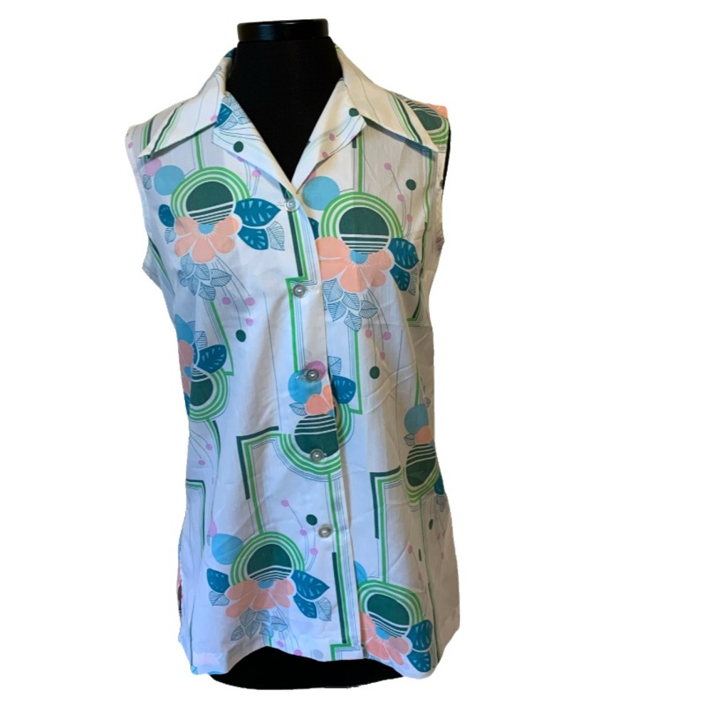 Vintage Tori-Lynn Sleeveless Patterned Summer Blouse